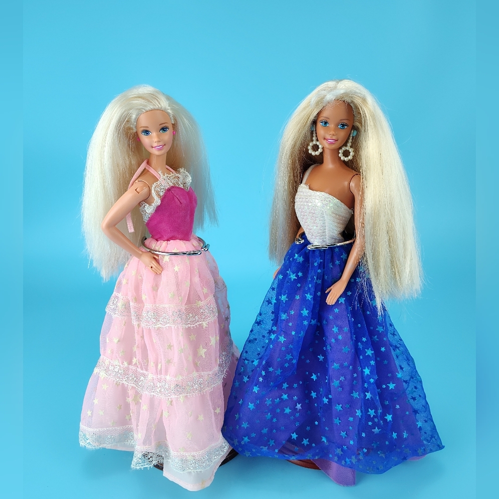 Mattel 1997 Barbie Lot Of 2 PEARL Beach Doll & Other Doll Blonde + Star Gowns VG